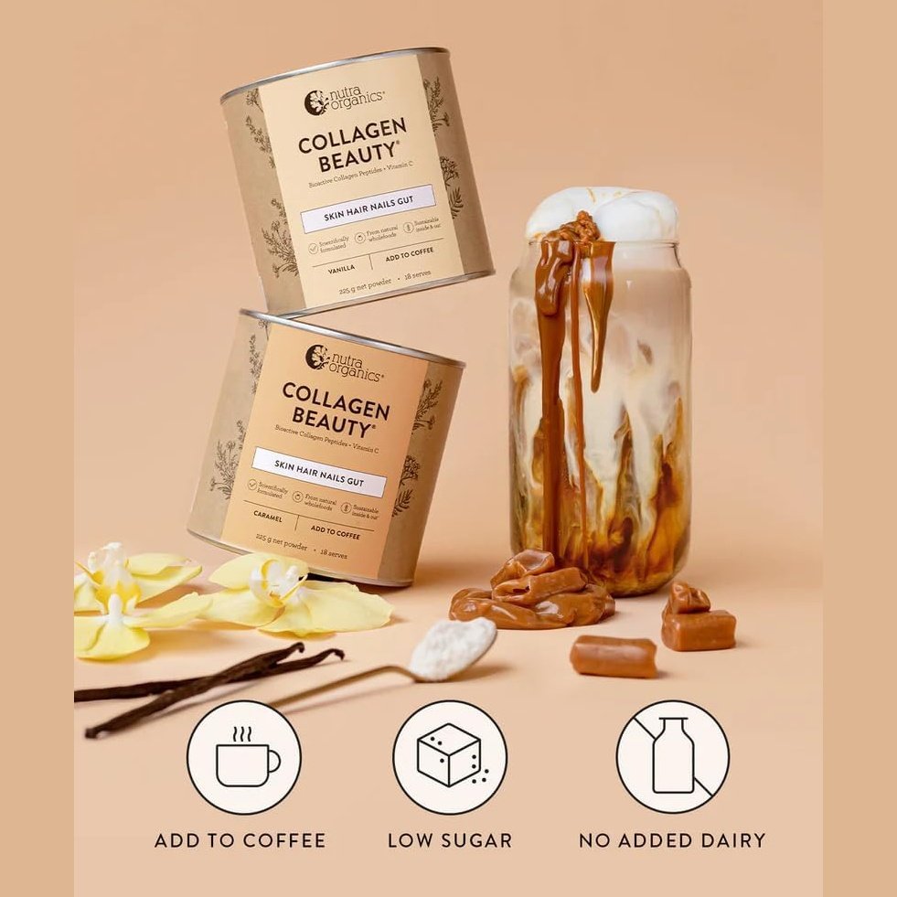 Nutra Organics Collagen Beauty (For Coffee) with Bioactive Collagen Peptides + Vitamin C Vanilla 225g - Cutprice Online