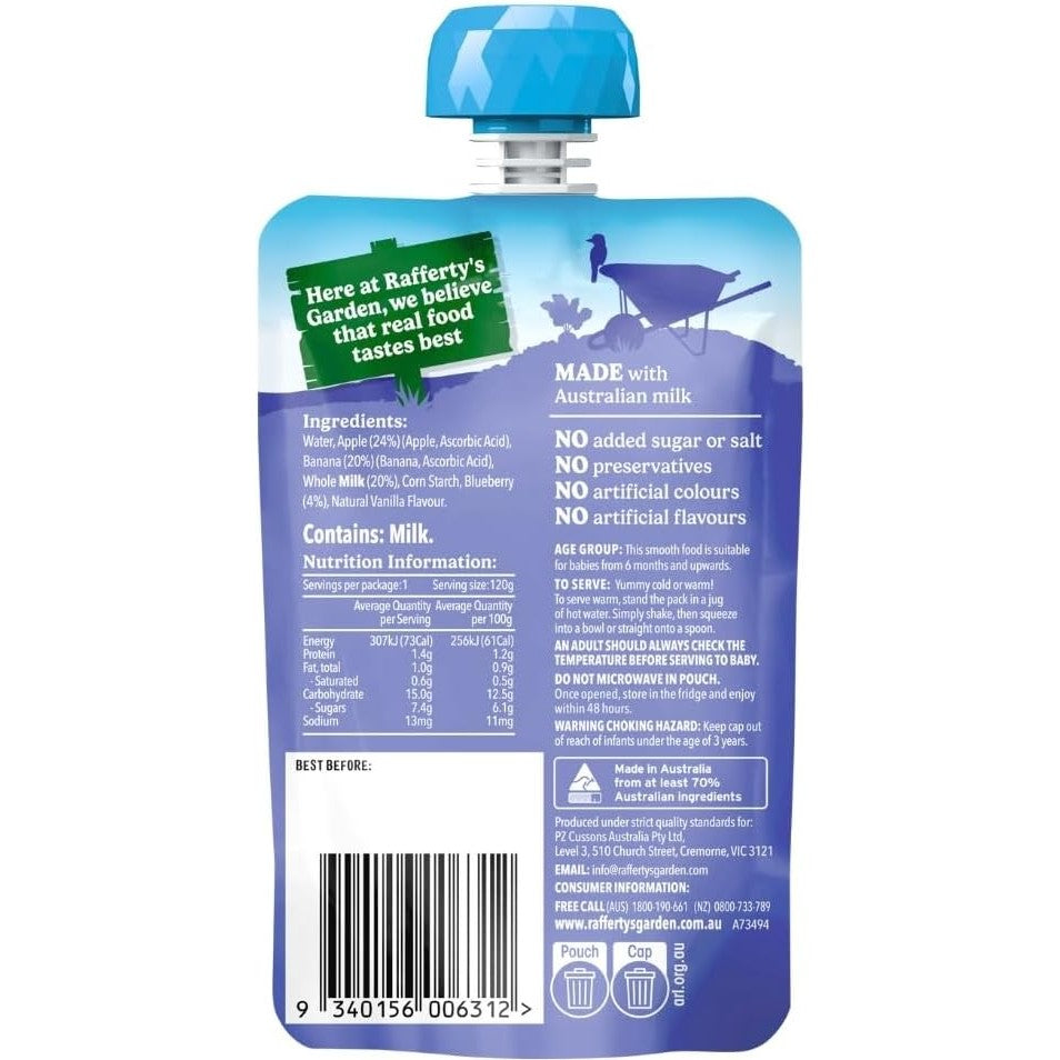 Rafferty's Garden Blueberry and Banana Custard Baby Food Pouch120g Pack of 6
