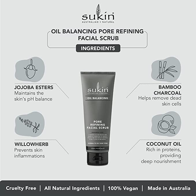 Sukin Oil Balancing Plus Charcoal Pore Refining Facial Scrub 125ml - Cutprice Online