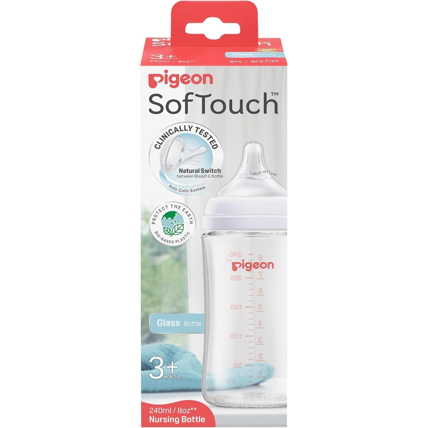 Pigeon SofTouch Glass Bottle 3+ Months 240mL