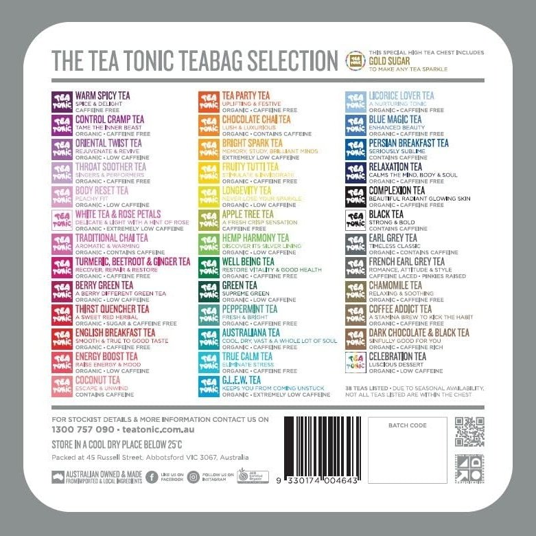 Tea Tonic Gourmet Tin Tea Chest High Tea x 63 Tea Bags + Mini Gold Sugar - Cutprice Online