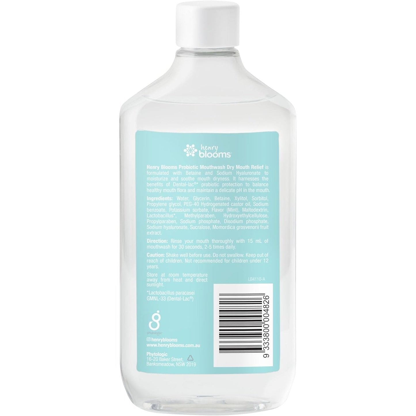 Henry Blooms Oral Health Probiotic Mouthwash Dry Mouth Relief Mint 375ml - Cutprice Online