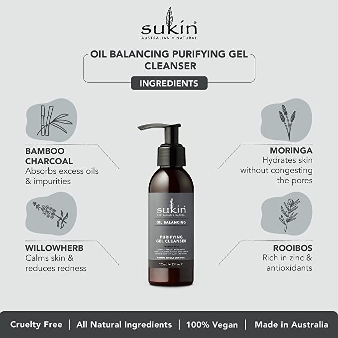 Sukin Oil Balancing Plus Charcoal Purifying Gel Cleanser 125ml - Cutprice Online