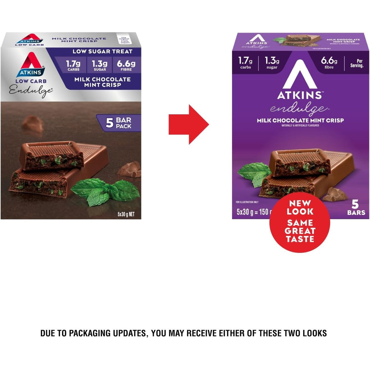 Atkins Endulge Low Carb Milk Chocolate Mint Crisp Bar 30 g (Pack of 5)