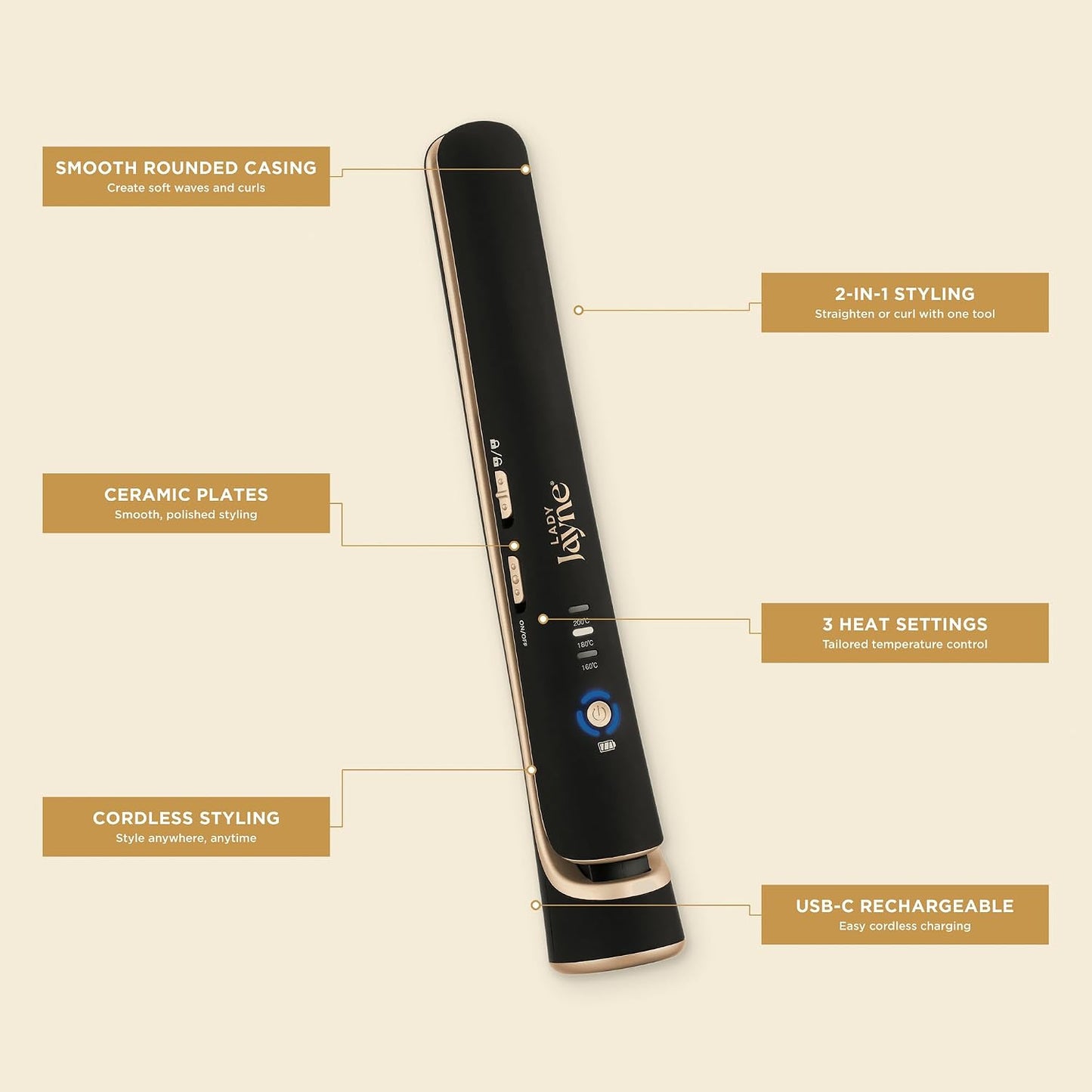 Lady Jayne Salon Pro Rechargeable 2 in 1 Hair Styler