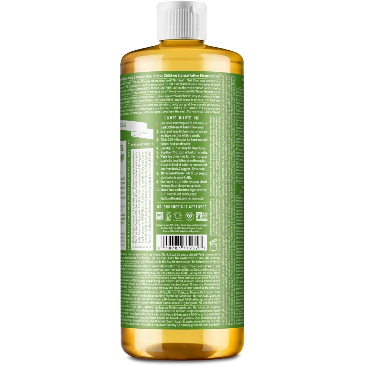 Dr. Bronner's Pure-Castile Soap Liquid (Hemp 18-in-1) Green Tea 946ml - Cutprice Online