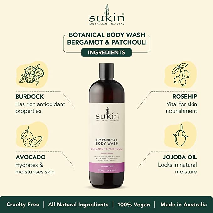 Sukin Botanical Body Wash Bergamot & Patchouli 500ml - Cutprice Online