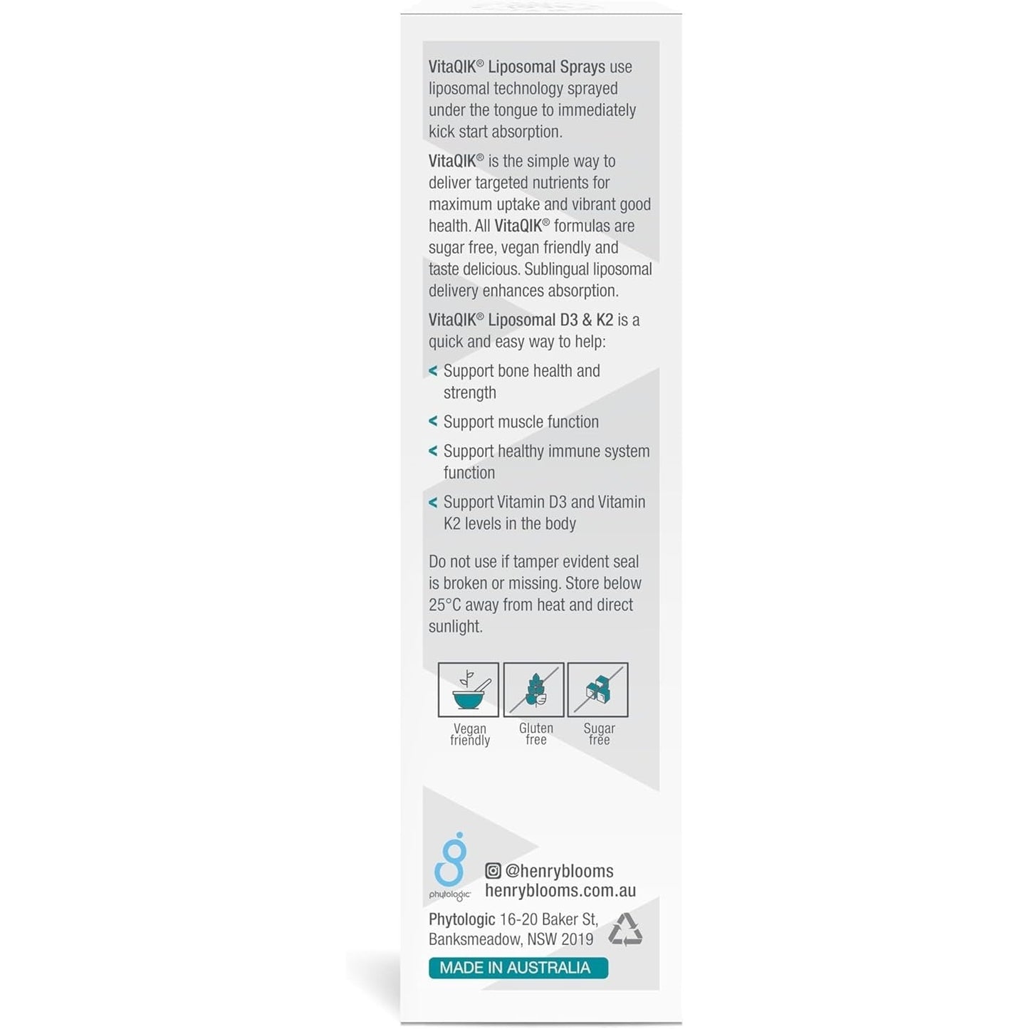 Henry Blooms VitaQIK Liposomal Spray D3 & K2 Oral Liquid 50ml - Cutprice Online
