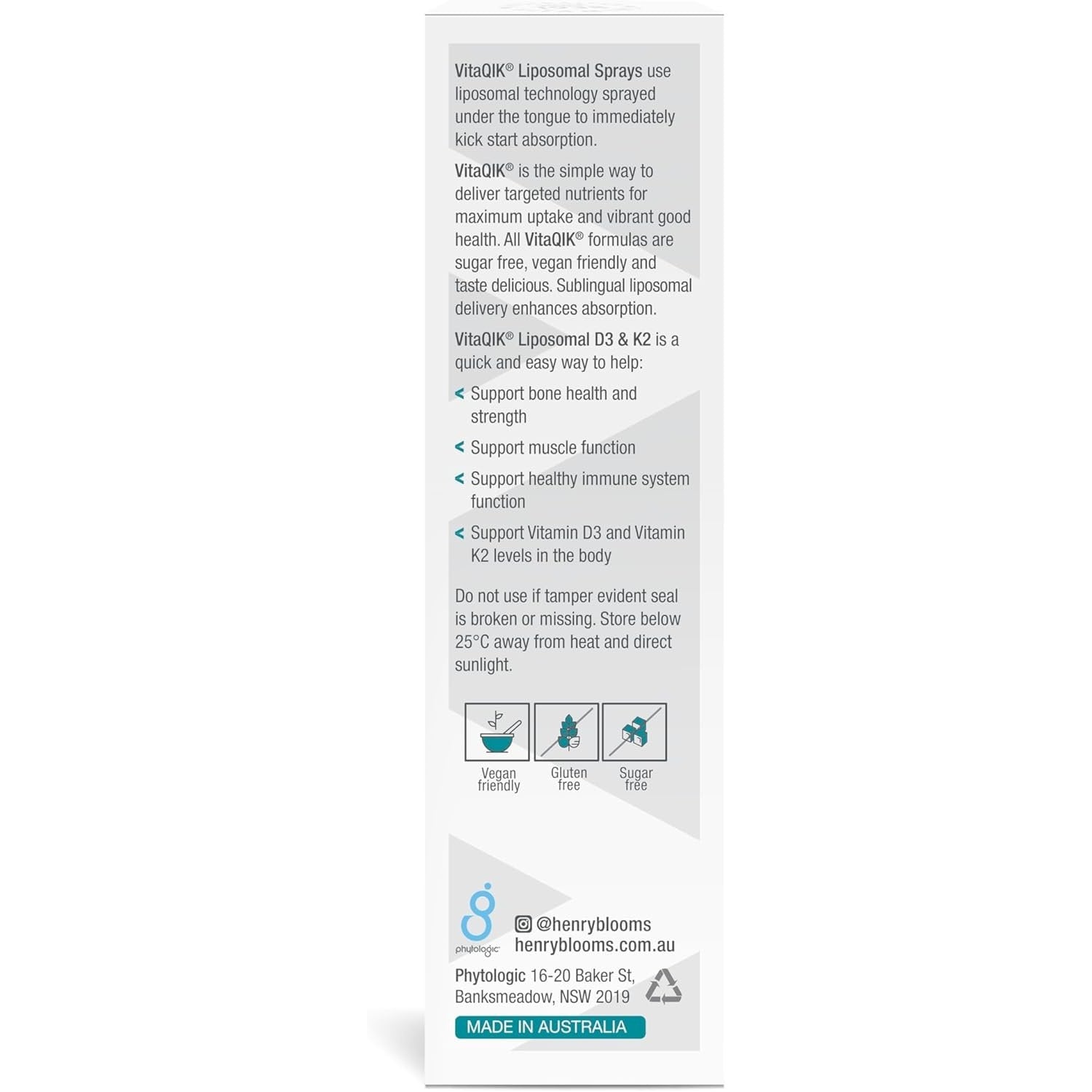 Henry Blooms VitaQIK Liposomal Spray D3 & K2 Oral Liquid 50ml - Cutprice Online