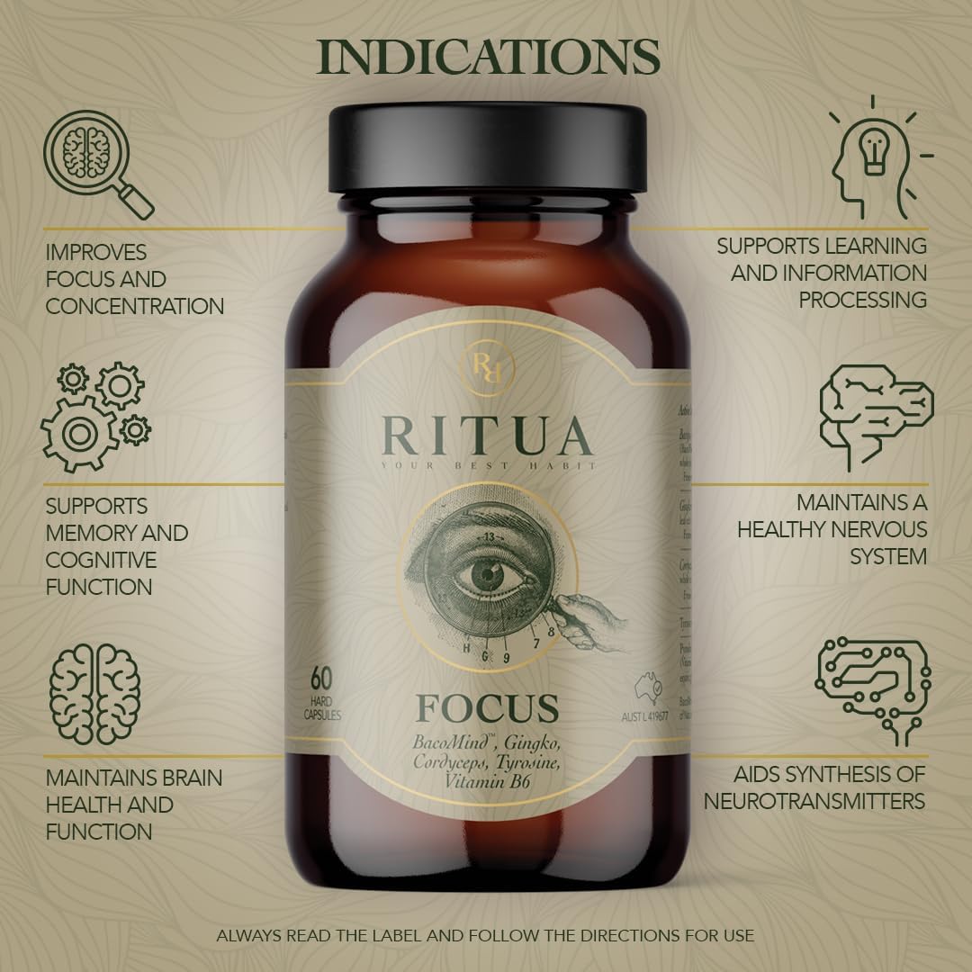 RITUA FOCUS BacoMind Ginko Cordyceps Tyrosine B6 60 Caps - Cutprice Online