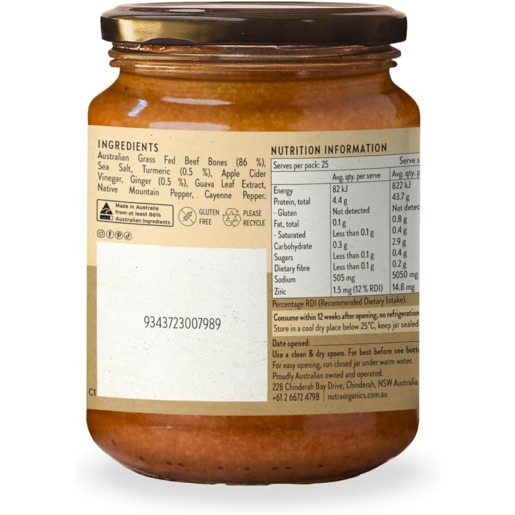 Nutra Organics Bone Broth Beef Concentrate Turmeric Ginger 250g - Cutprice Online