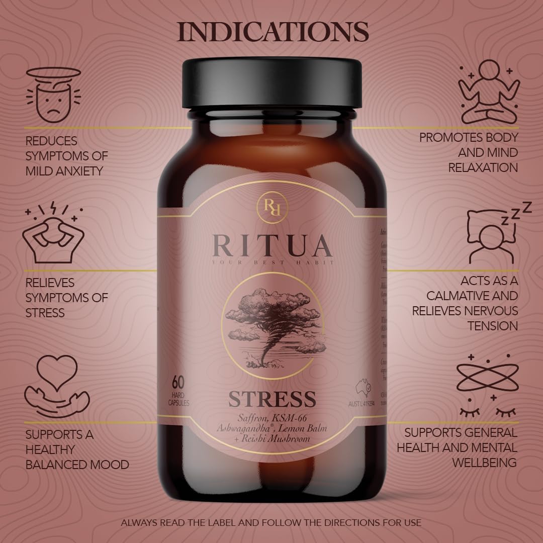 RITUA STRESS Saffron Ashwagandha LemonBalm Reishi 60 Caps - Cutprice Online