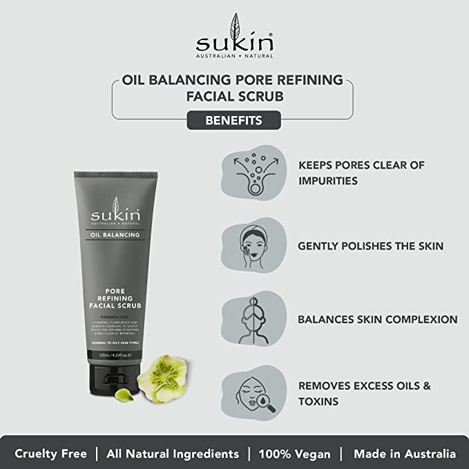 Sukin Oil Balancing Plus Charcoal Pore Refining Facial Scrub 125ml - Cutprice Online