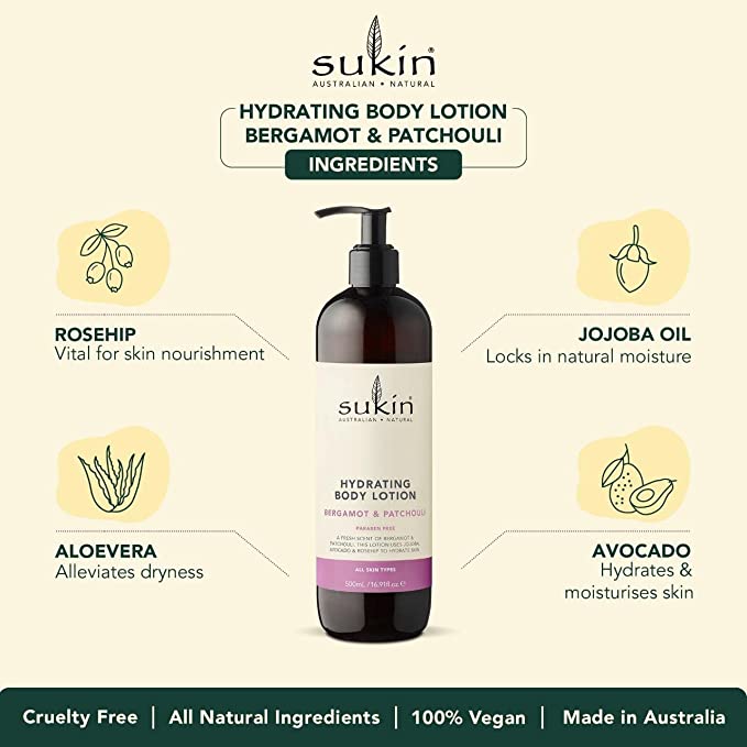 Sukin Hydrating Body Lotion Bergamot & Patchouli 500ml - Cutprice Online