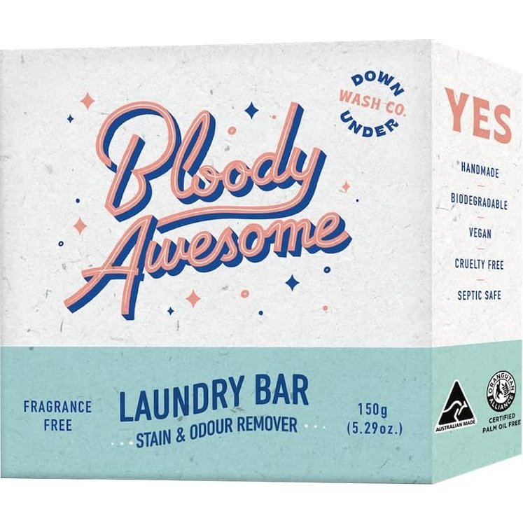 Downunder Wash Co. (Bloody Awesome) Laundry Bar Stain & Odour Remover Fragrance Free 150g DOWNUNDER WASH CO.