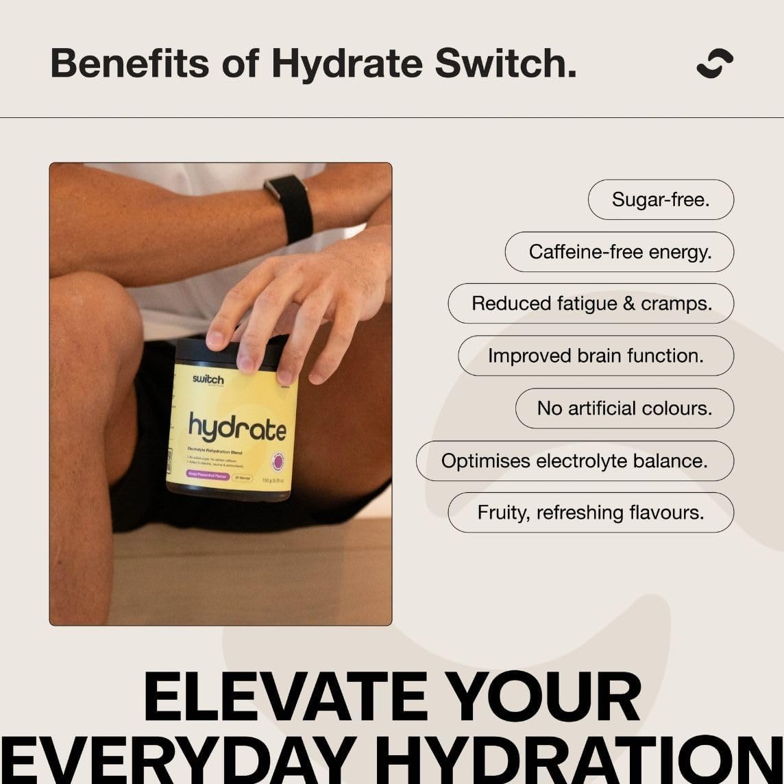 Switch Nutrition Hydrate Everyday Sugar Free Electrolytes Kiwi Watermelon 300g