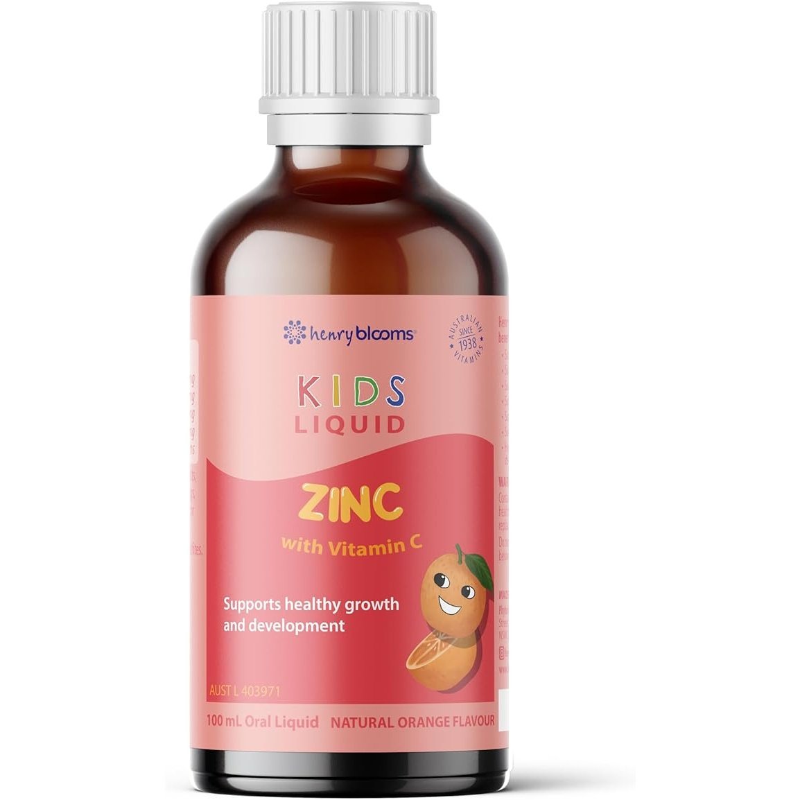 Henry Blooms Kids Liquid Zinc with Vitamin C Orange 100ml - Cutprice Online