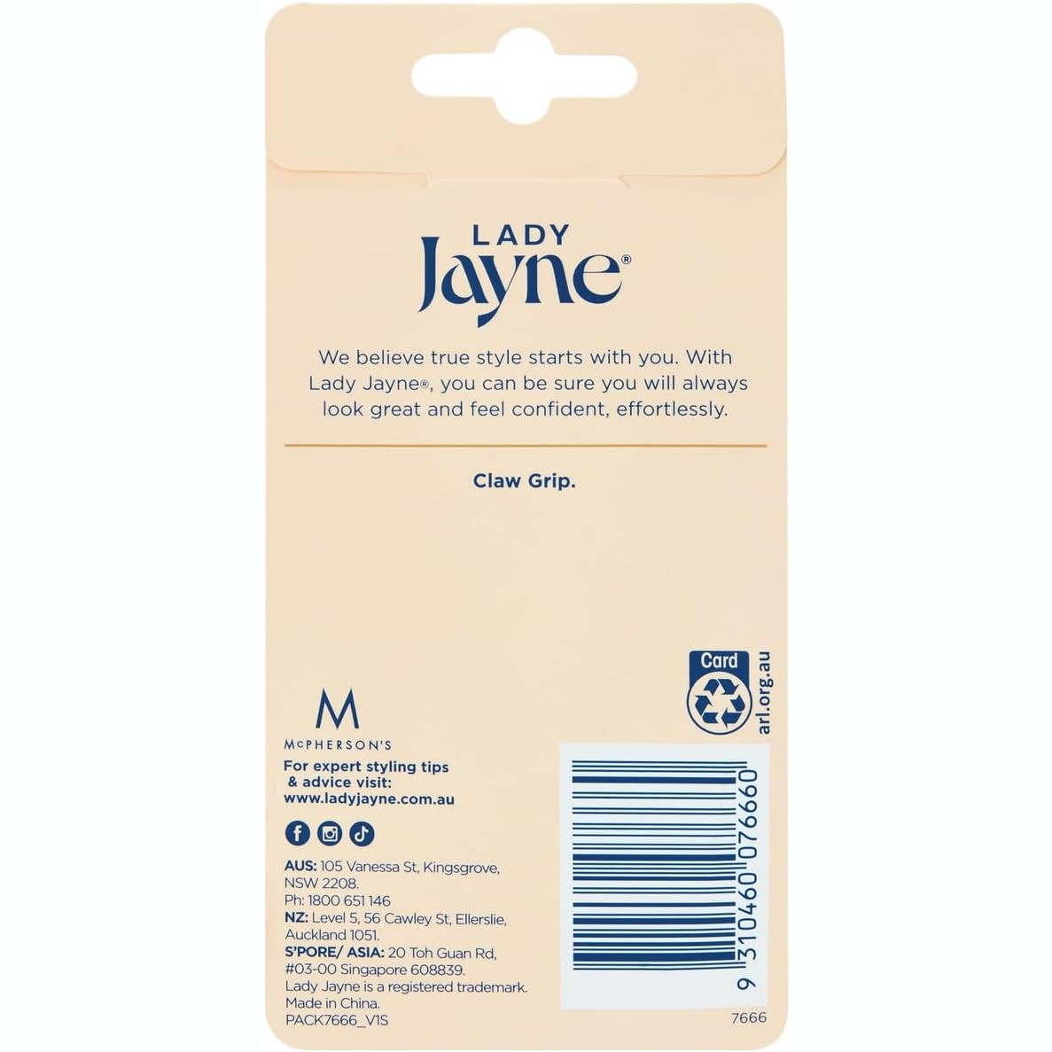 Lady Jayne Hair Claw Grip Plastic Shell Folding Clips Clamps