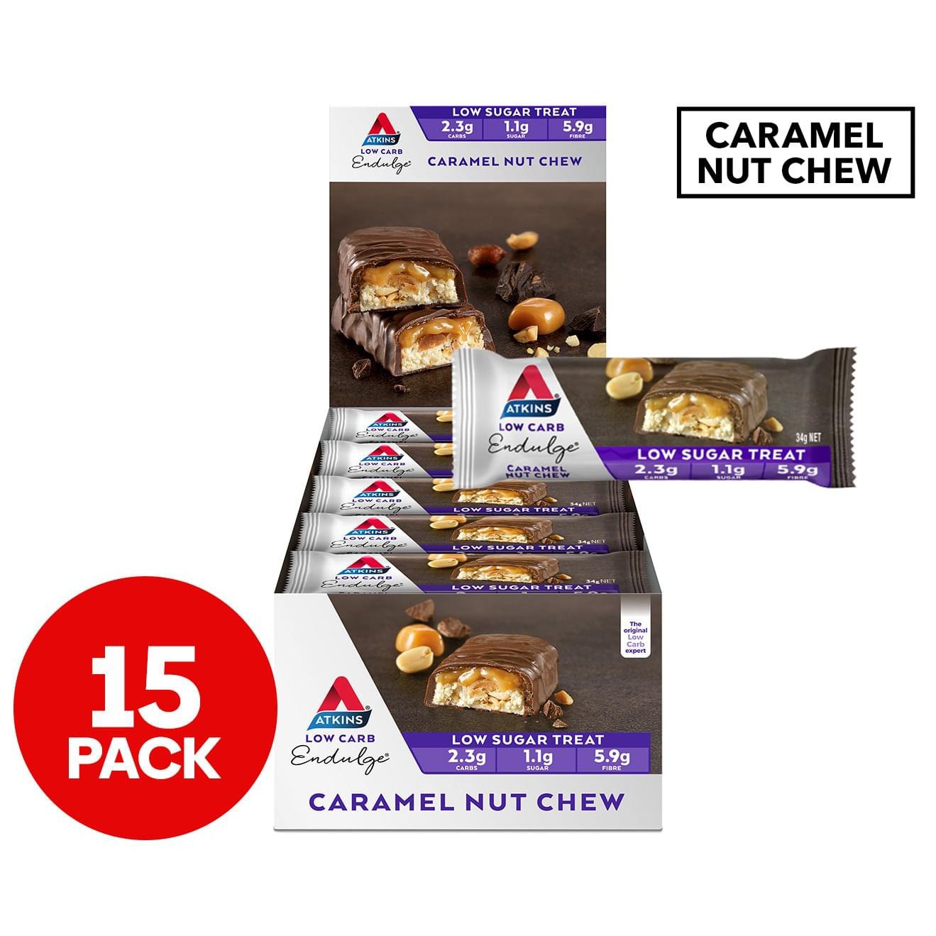 Atkins Endulge Caramel Nut Chew Bar 34g 15units - Cutprice Online