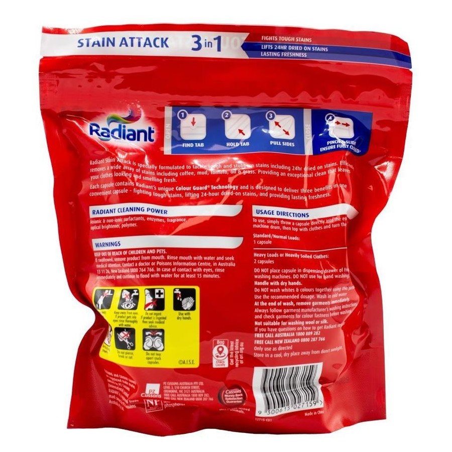 Radiant Stain Attack Front & Top Loader 3-in-1 Laundry Capsules - Cutprice Online