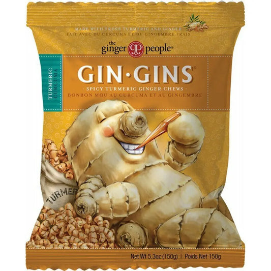 THE GINGER PEOPLE Gin Gins Ginger Candy Chewy - Spicy Turmeric 12x 150g THE GINGER PEOPLE