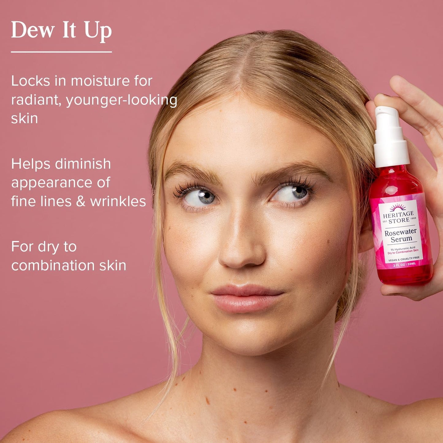 HERITAGE STORE Rosewater Serum 1% Hyaluronic Dry to Combination Skin 59ml - Cutprice Online