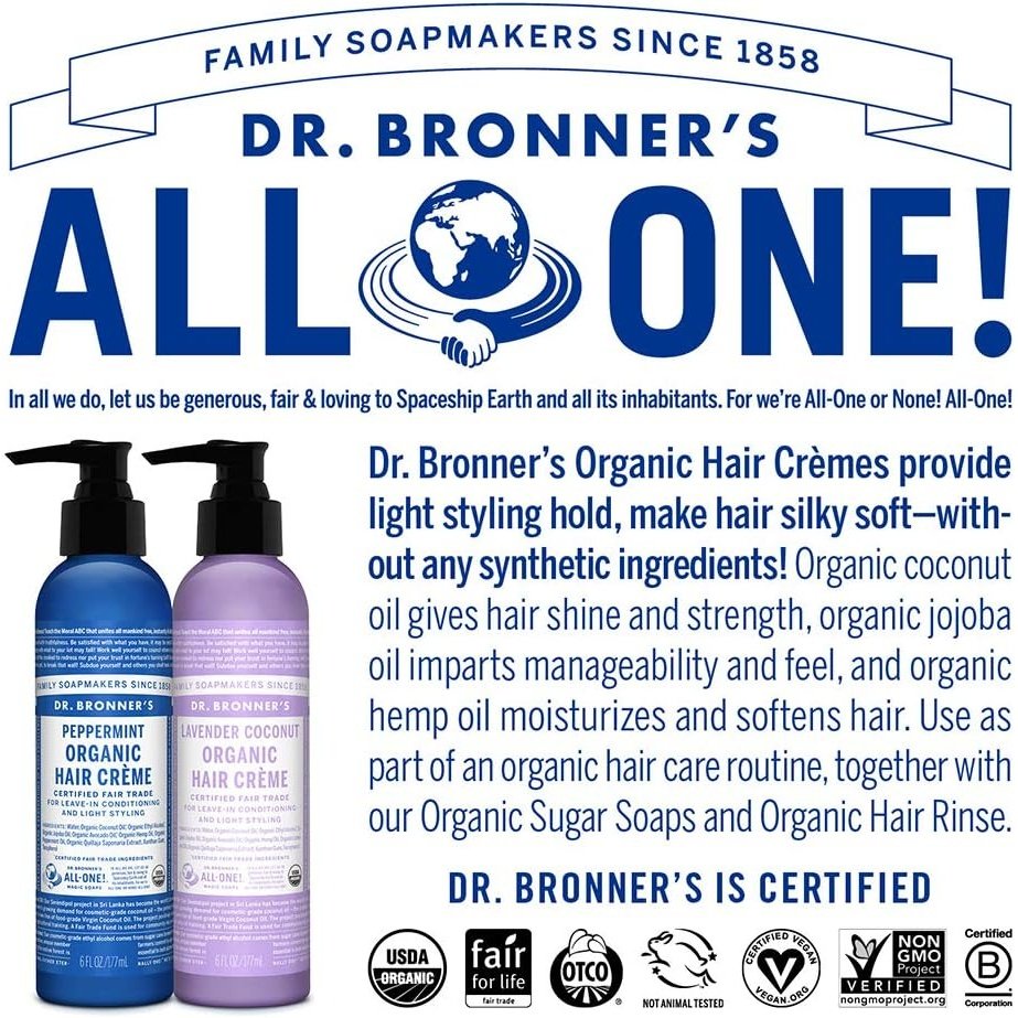 Dr. Bronner's Organic Hair Creme Peppermint 177ml DR. BRONNER'S