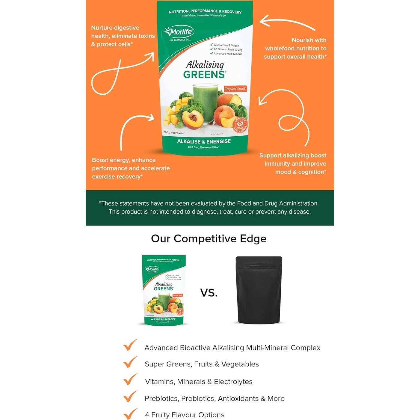 Morlife Alkalising Greens Tropical Crush 200g - Cutprice Online