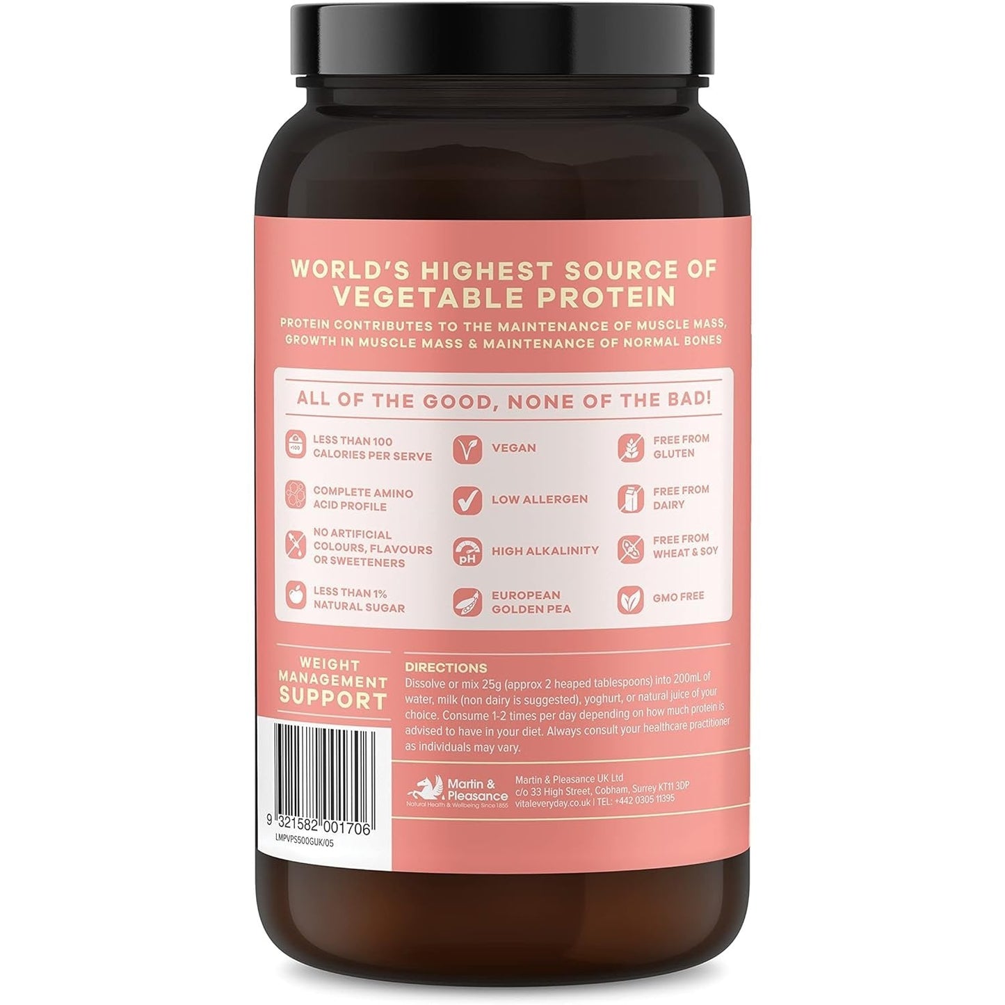 Martin & Pleasance Vital Protein 100% Natural Plant Based (Pea Protein Isolate) Strawberry 500g - Cutprice Online