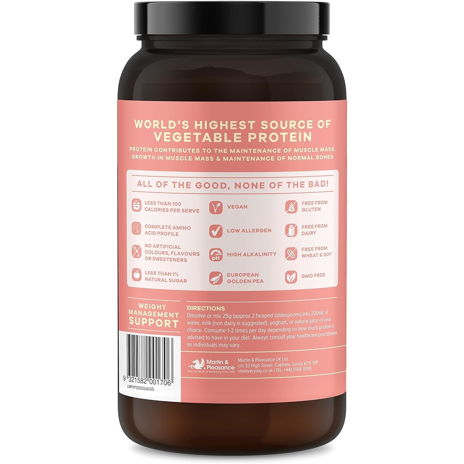 Martin & Pleasance Vital Protein 100% Natural Plant Based (Pea Protein Isolate) Strawberry 500g - Cutprice Online