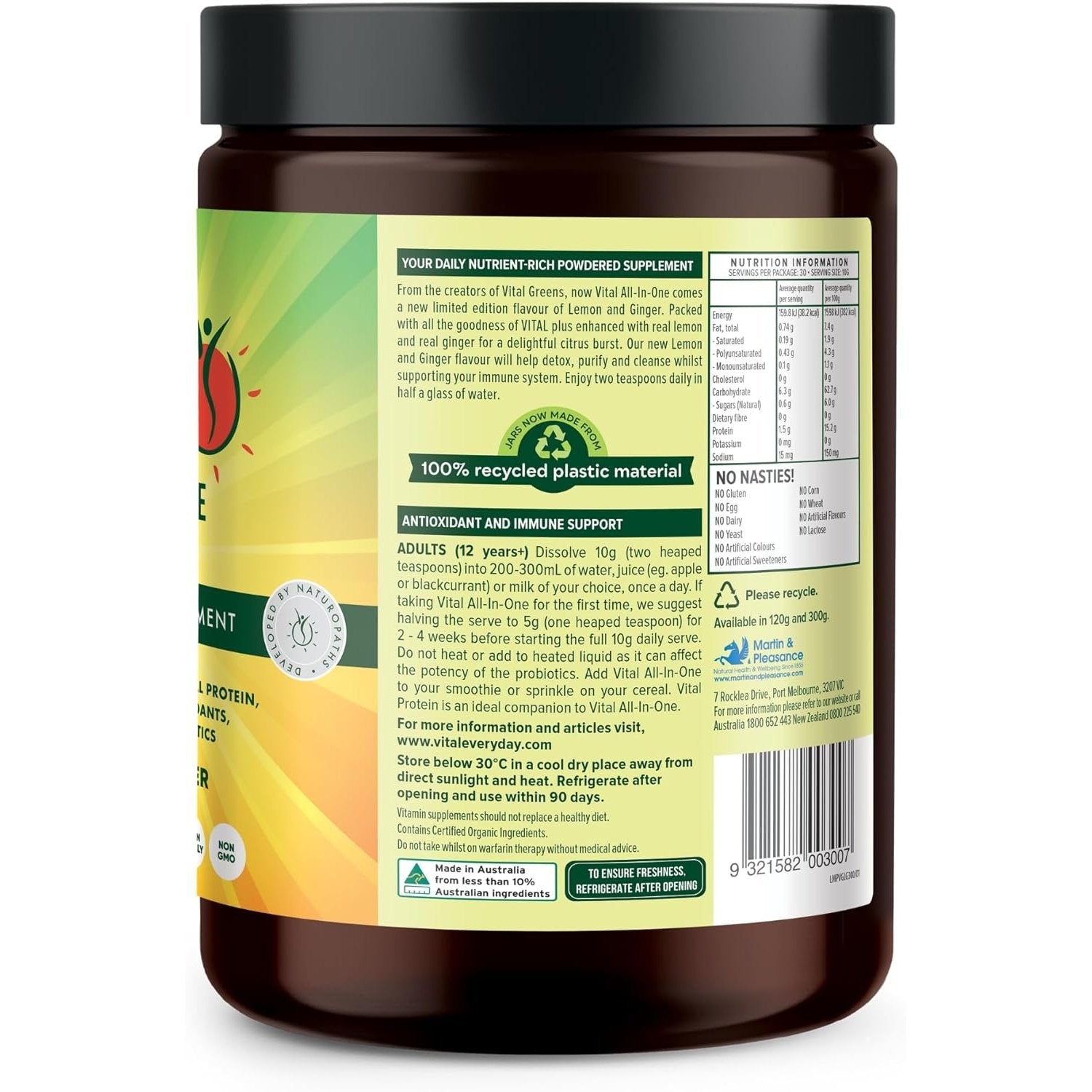 Martin & Pleasance Vital All-In-One (Greens) Lemon and Ginger 300g - Cutprice Online