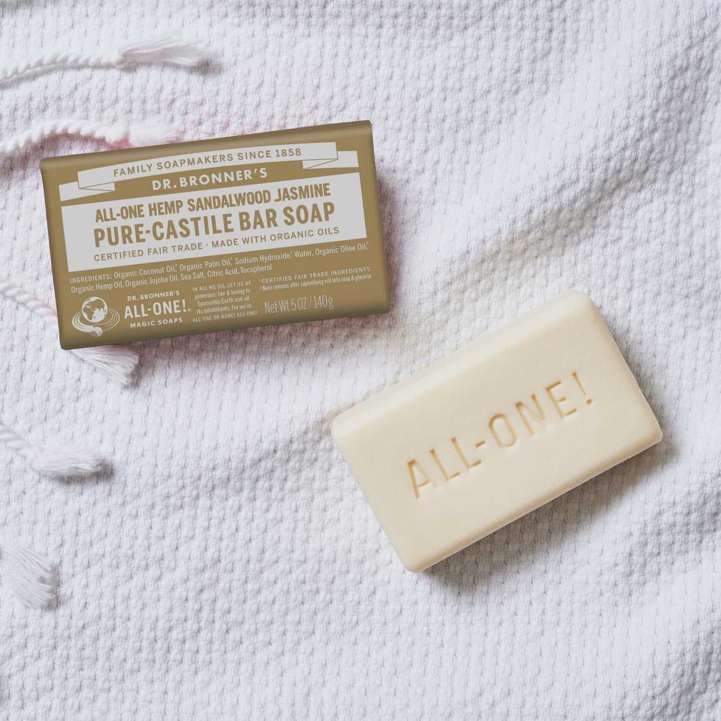 Dr. Bronner's Pure-Castile Bar Soap (Hemp All-One) Sandalwood Jasmine 140g - Cutprice Online