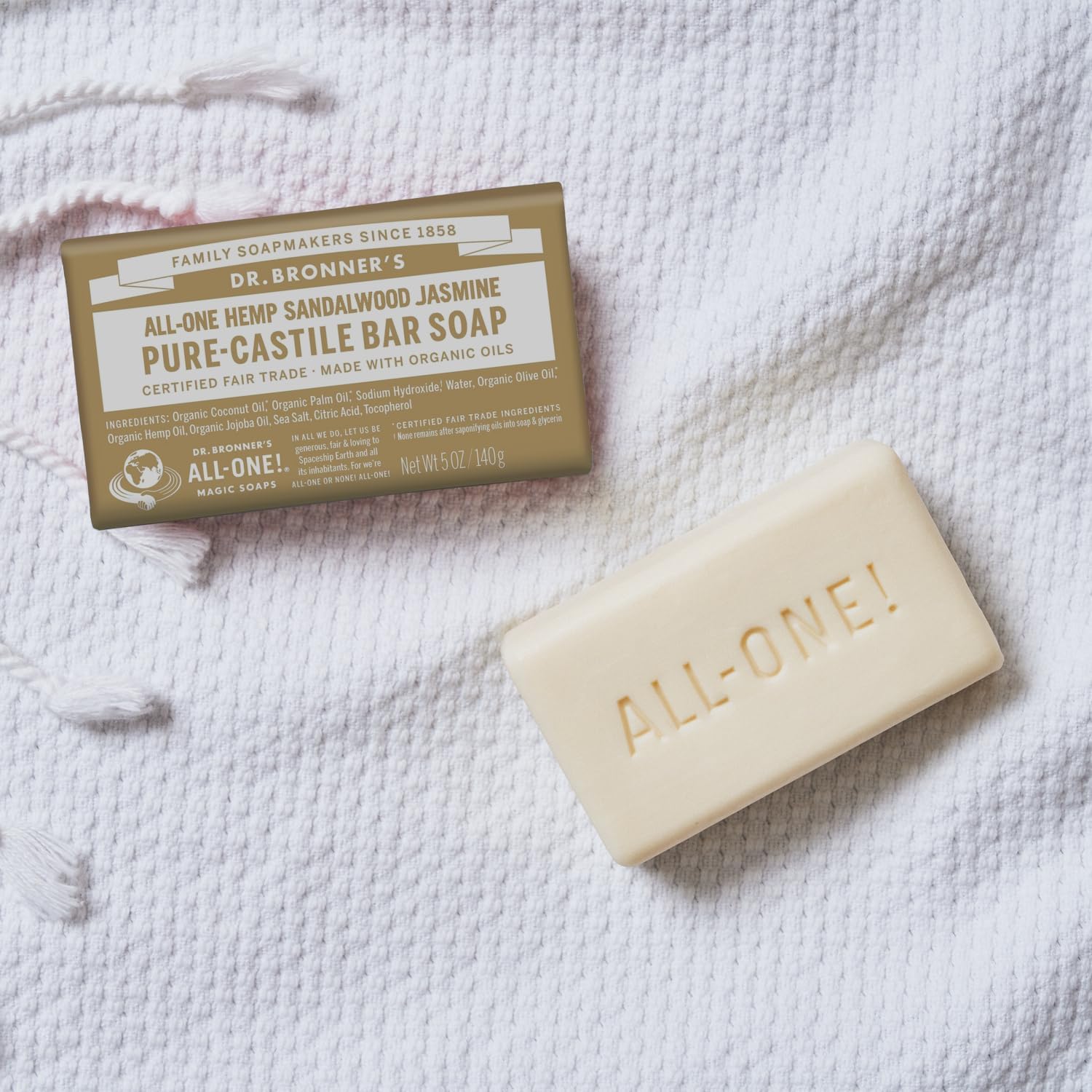 Dr. Bronner's Pure-Castile Bar Soap (Hemp All-One) Sandalwood Jasmine 140g - Cutprice Online