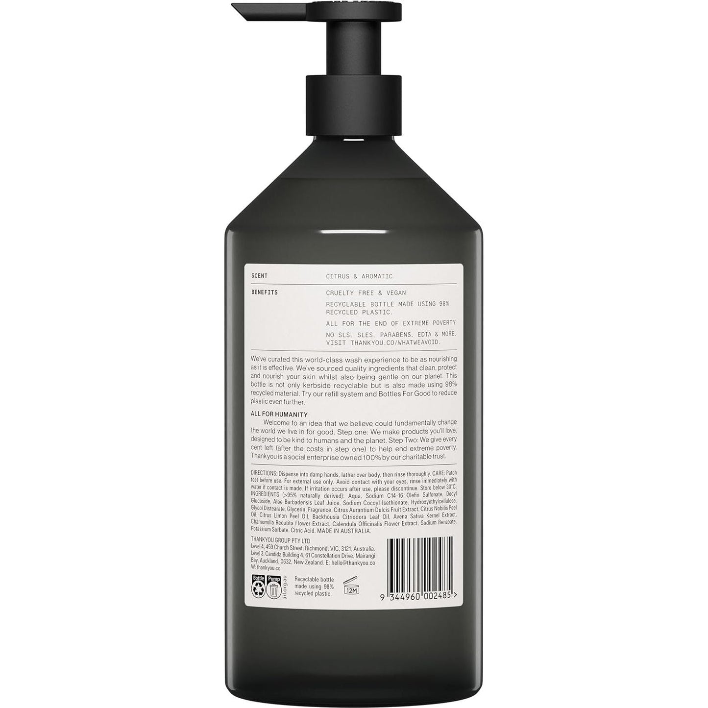 Thankyou Body Wash Botanical Lemon Myrtle & Oat Milk 1L
