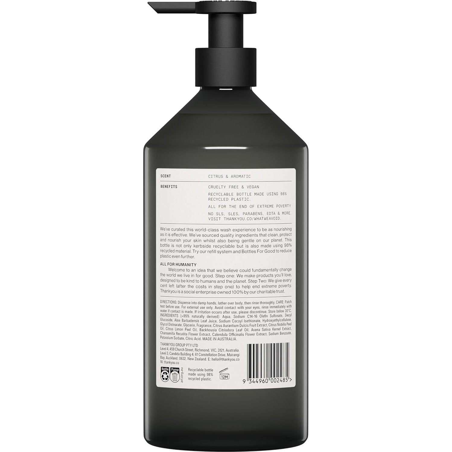 Thankyou Body Wash Botanical Lemon Myrtle & Oat Milk 1L