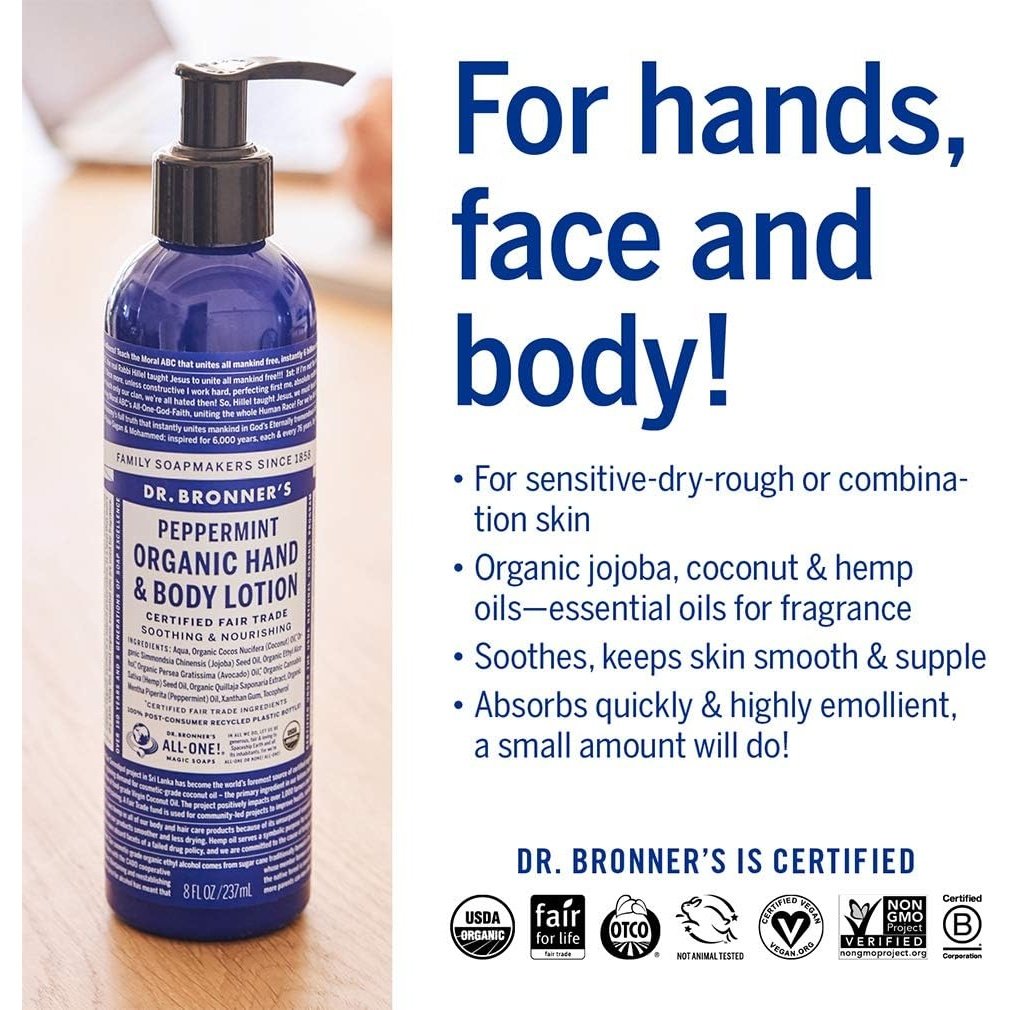 Dr. Bronner's Organic Hand & Body Lotion Peppermint 237ml DR. BRONNER'S