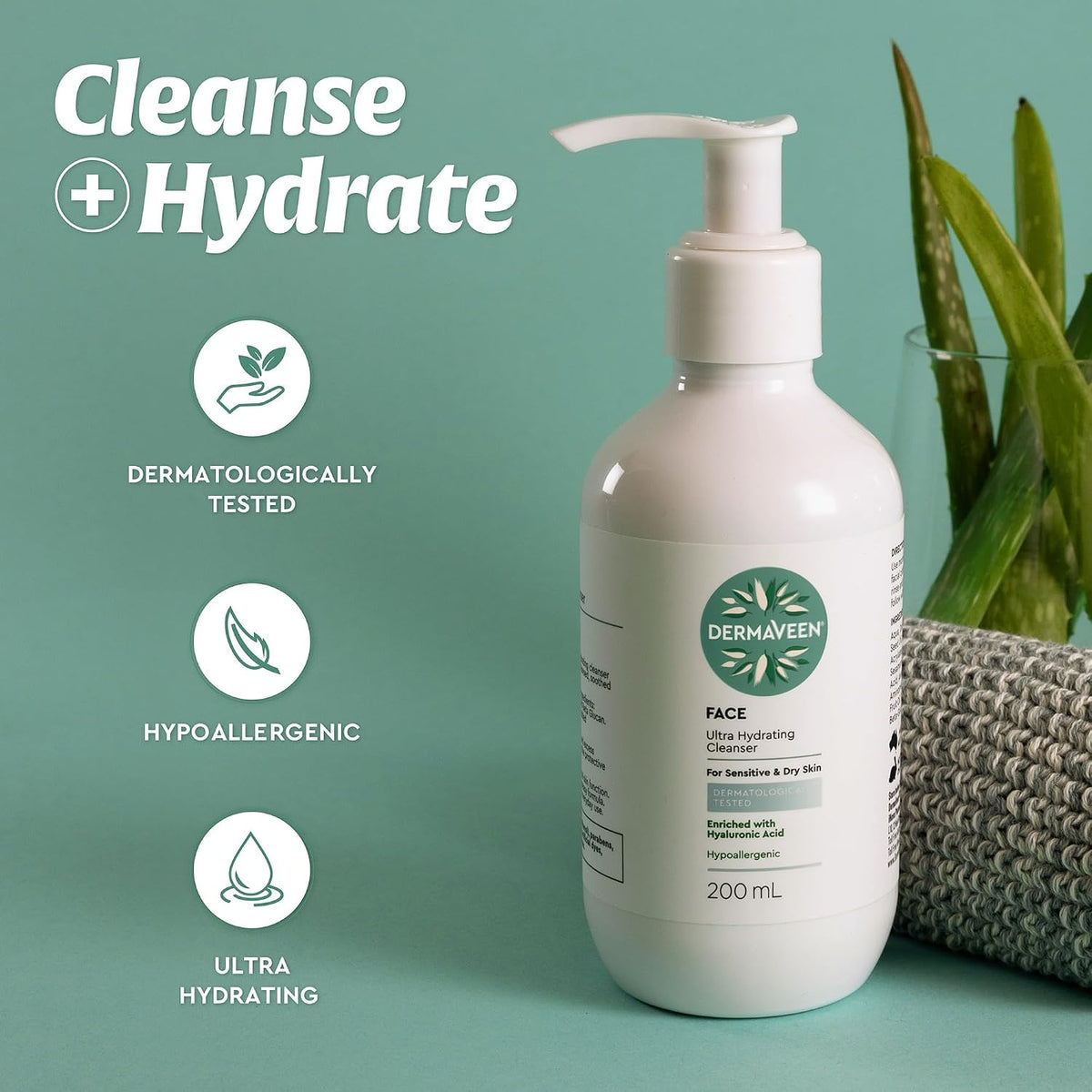 DermaVeen Face Ultra Hydrating Cleanser For Sensitive And Dry Skin 200mL