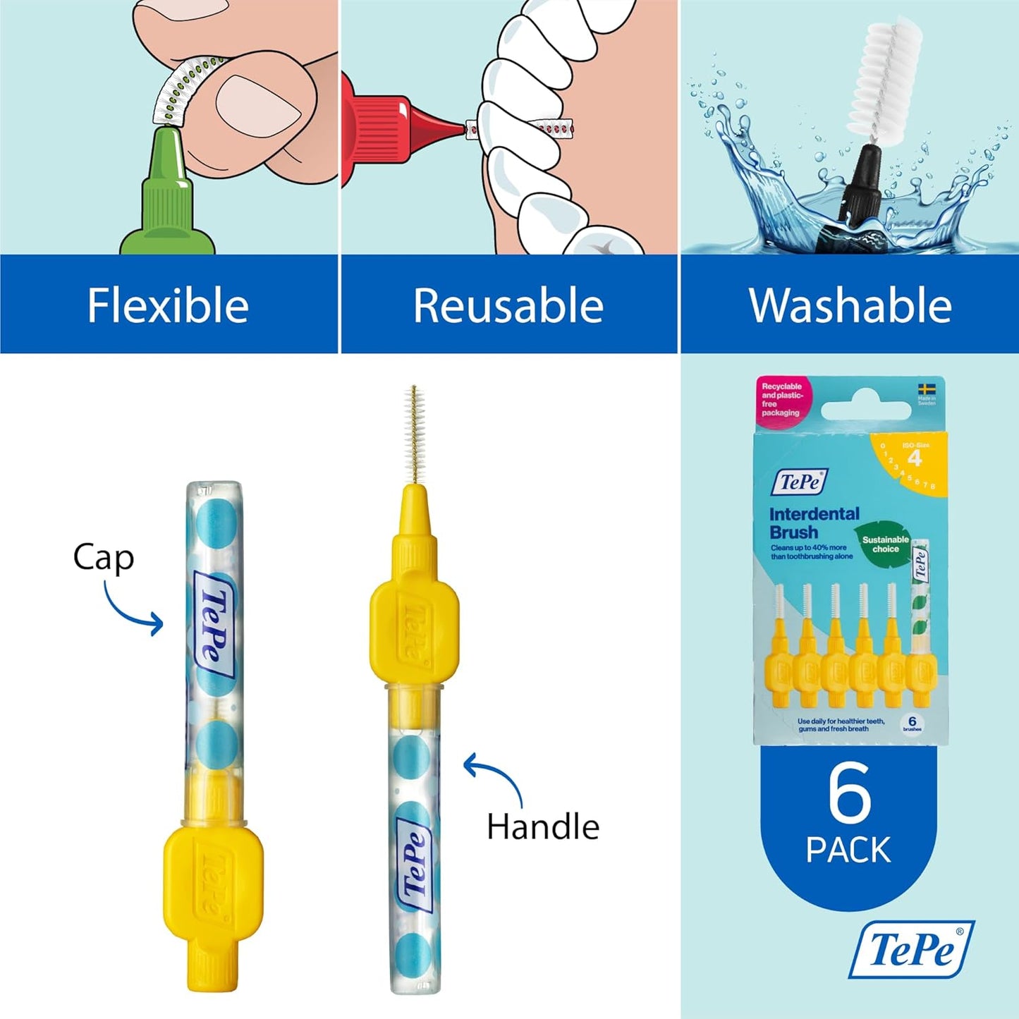 TePe Interdental Brush - Fine Yellow (0.7mm) 6 Pack - Cutprice Online