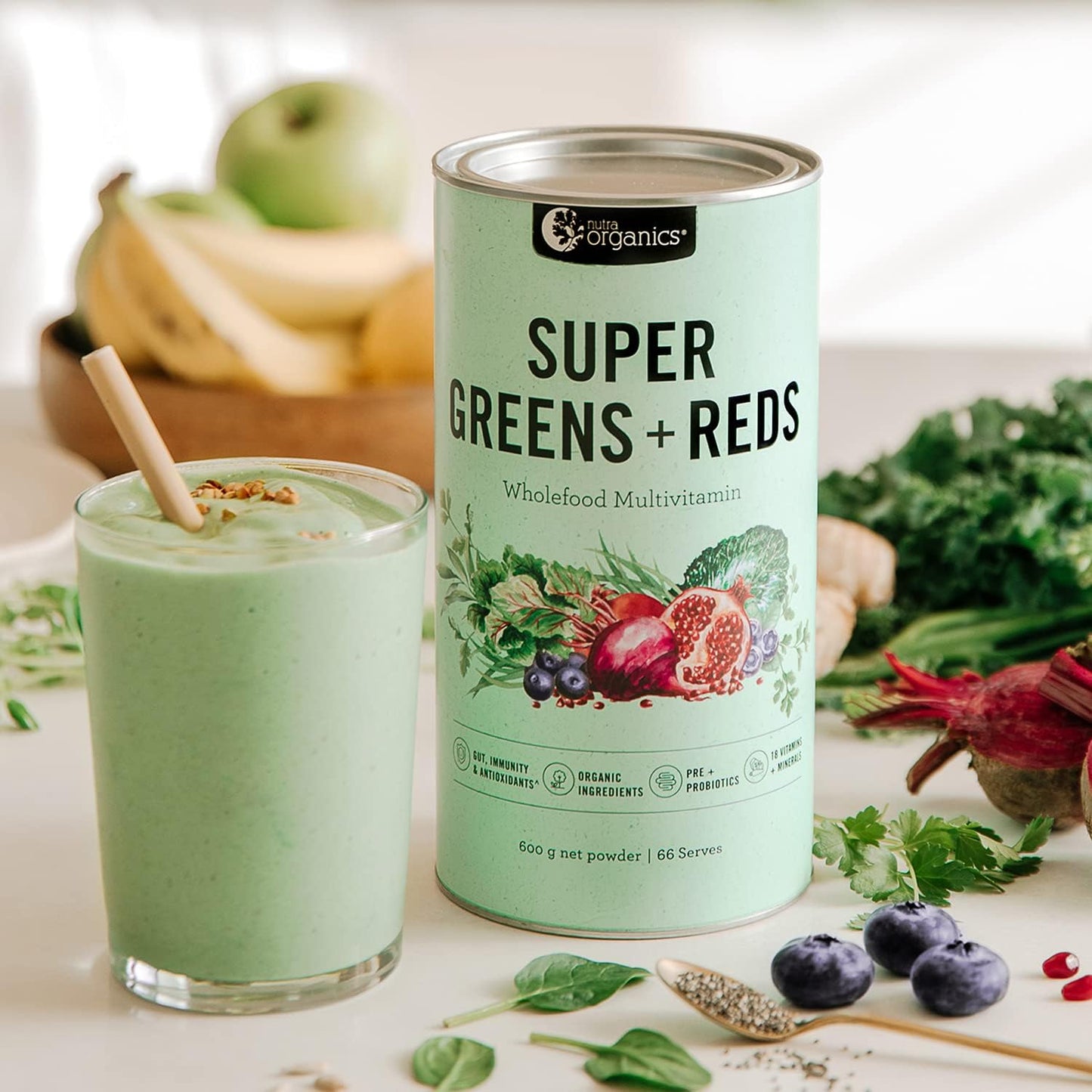 Nutra Organics Organic Super Greens + Reds (Wholefood Multivitamin) 150g - Cutprice Online