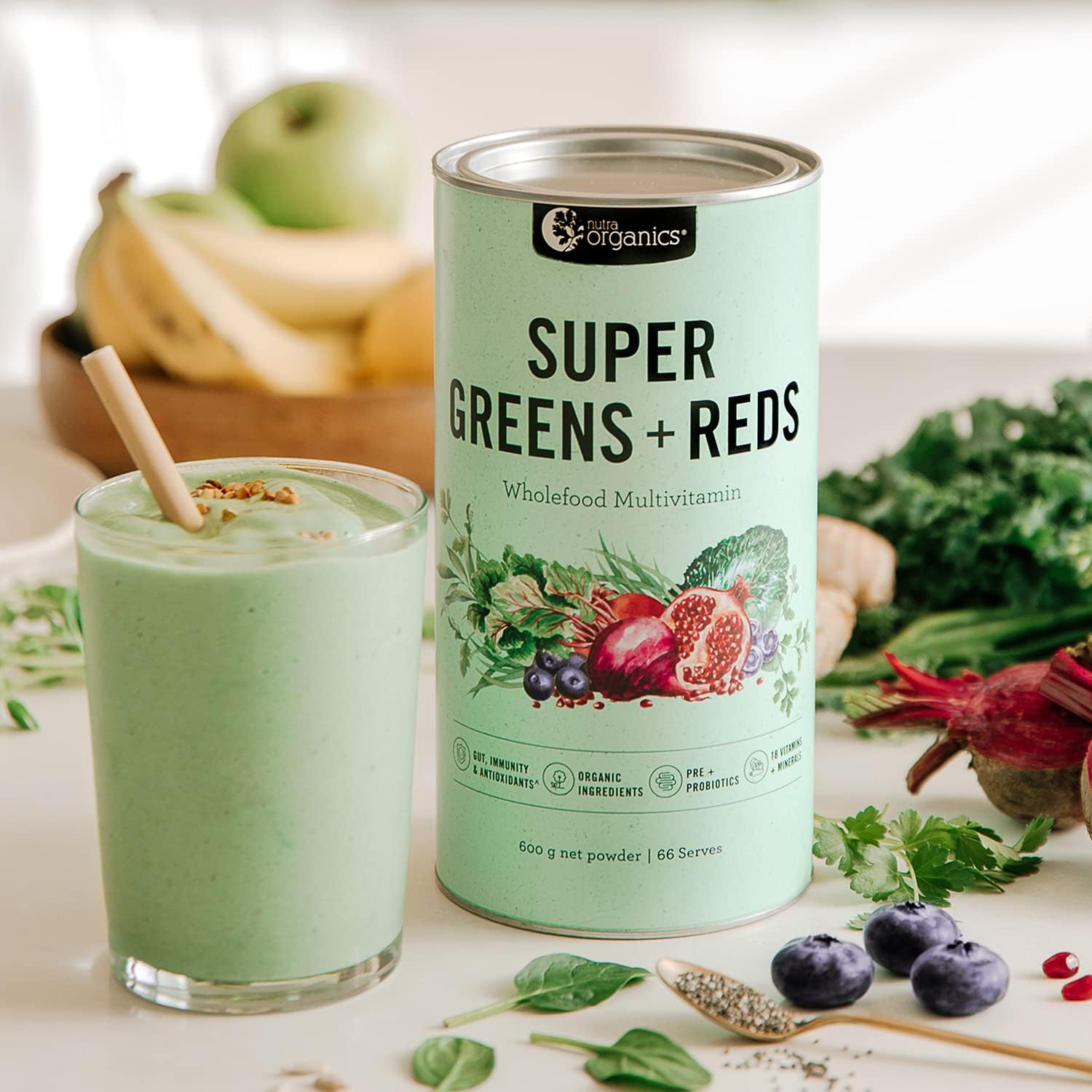Nutra Organics Organic Super Greens + Reds (Wholefood Multivitamin) 150g - Cutprice Online