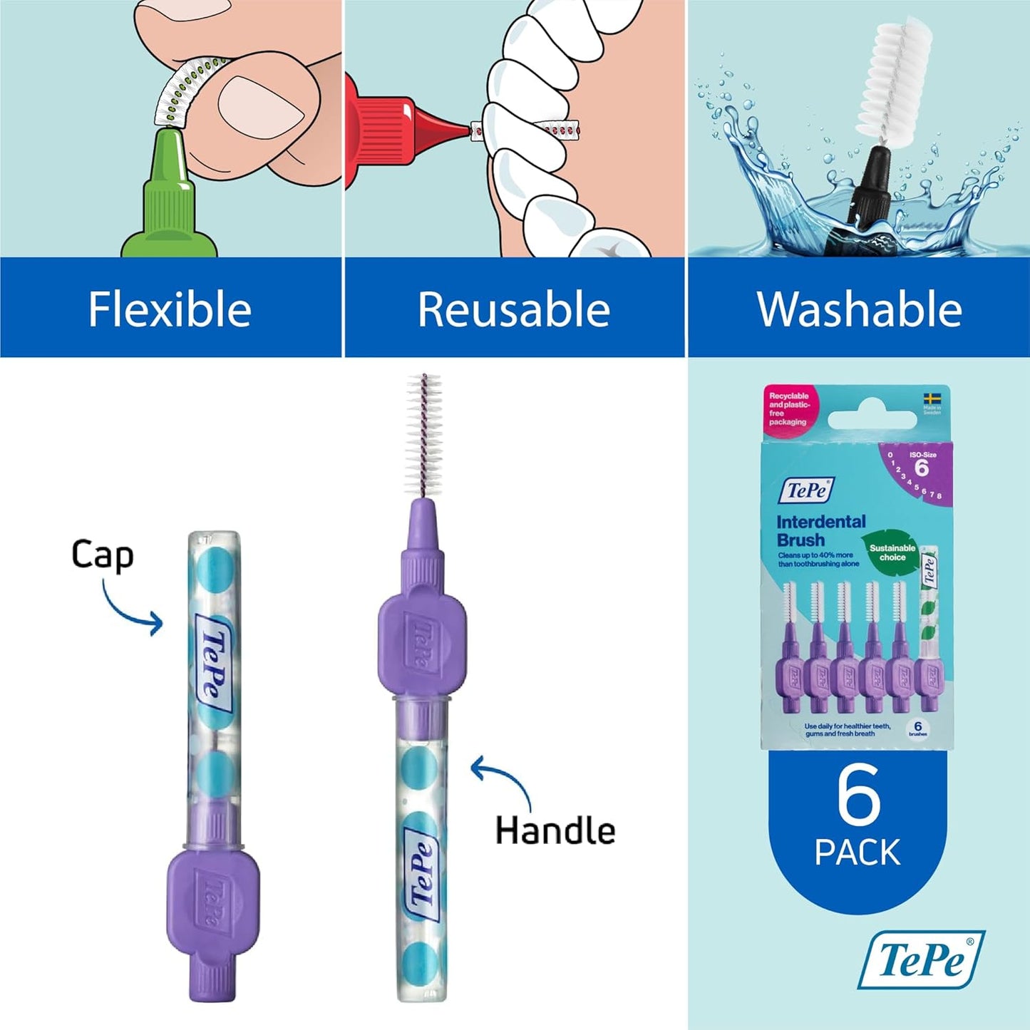 TePe Interdental Brush - Large Purple (1.1mm)  Size 6 6Pack - Cutprice Online