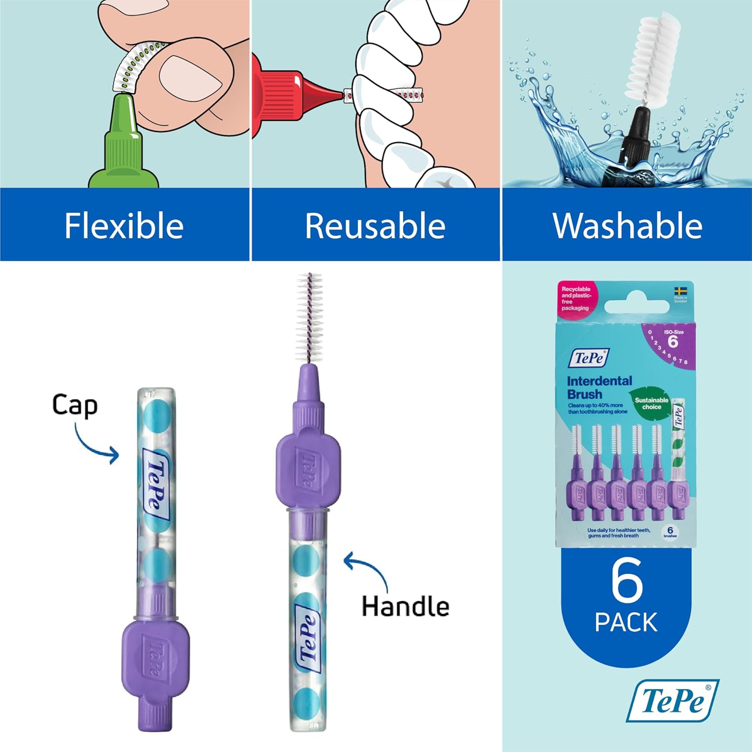 TePe Interdental Brush - Large Purple (1.1mm)  Size 6 6Pack - Cutprice Online
