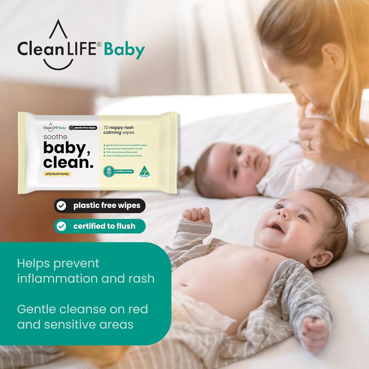 CleanLIFE Baby Clean Soothe Flushable Plastic Free Wipes 70pk - Cutprice Online
