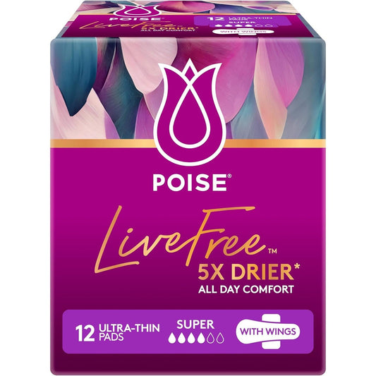 Poise Livefree Pad Super Wing 12pk