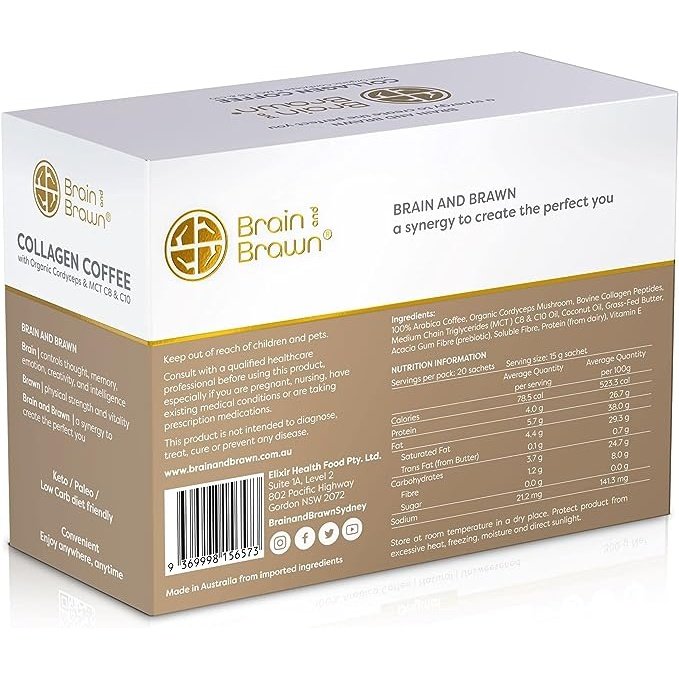 Brain and Brawn Collagen Coffee Synergy (Organic Cordyceps & MCT C8 & C10) Sachets 15g X 20 Pack - Cutprice Online
