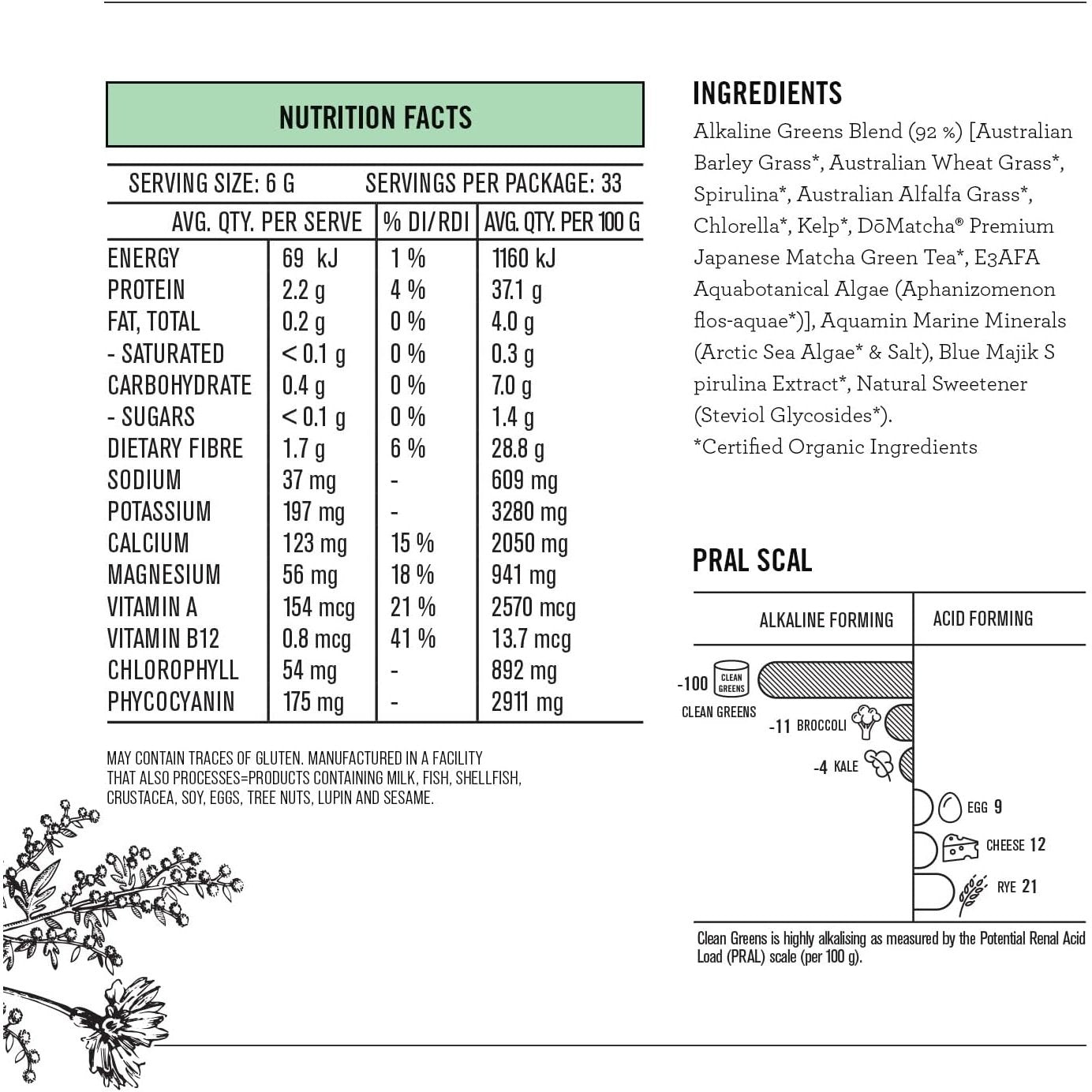 Nutra Organics Organic Clean Greens Straight Up 200g - Cutprice Online