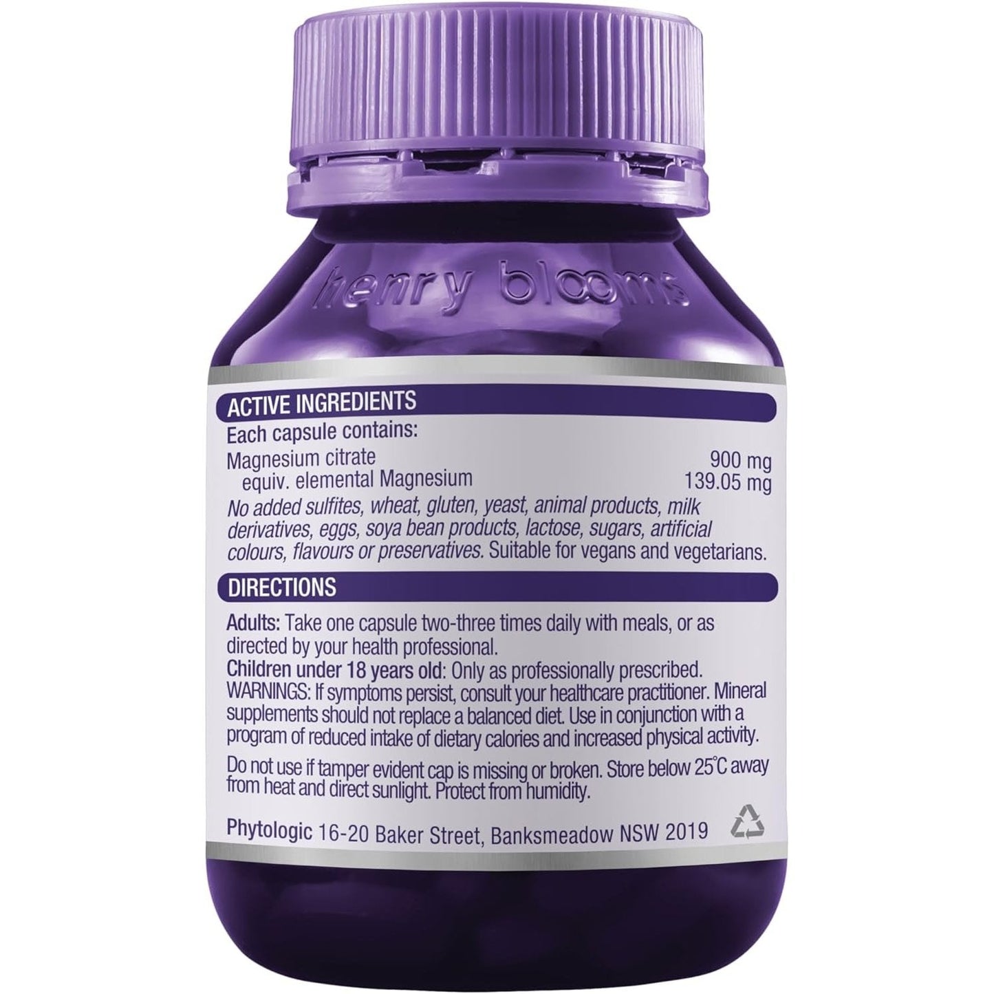 Henry Blooms Tri-Magnesium Citrate 900mg 60c - Cutprice Online