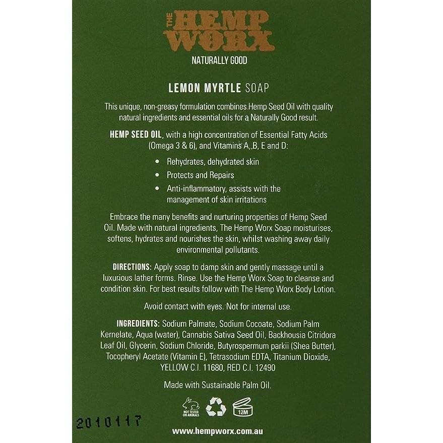 The Hemp Worx  Lemon Myrtle Soap Bar 120g - Cutprice Online