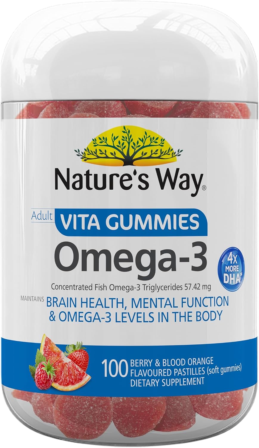 Nature's Way Adult Omega 3 Berry & Blood Orange Flavoured Vita Gummies (Pack of 100)