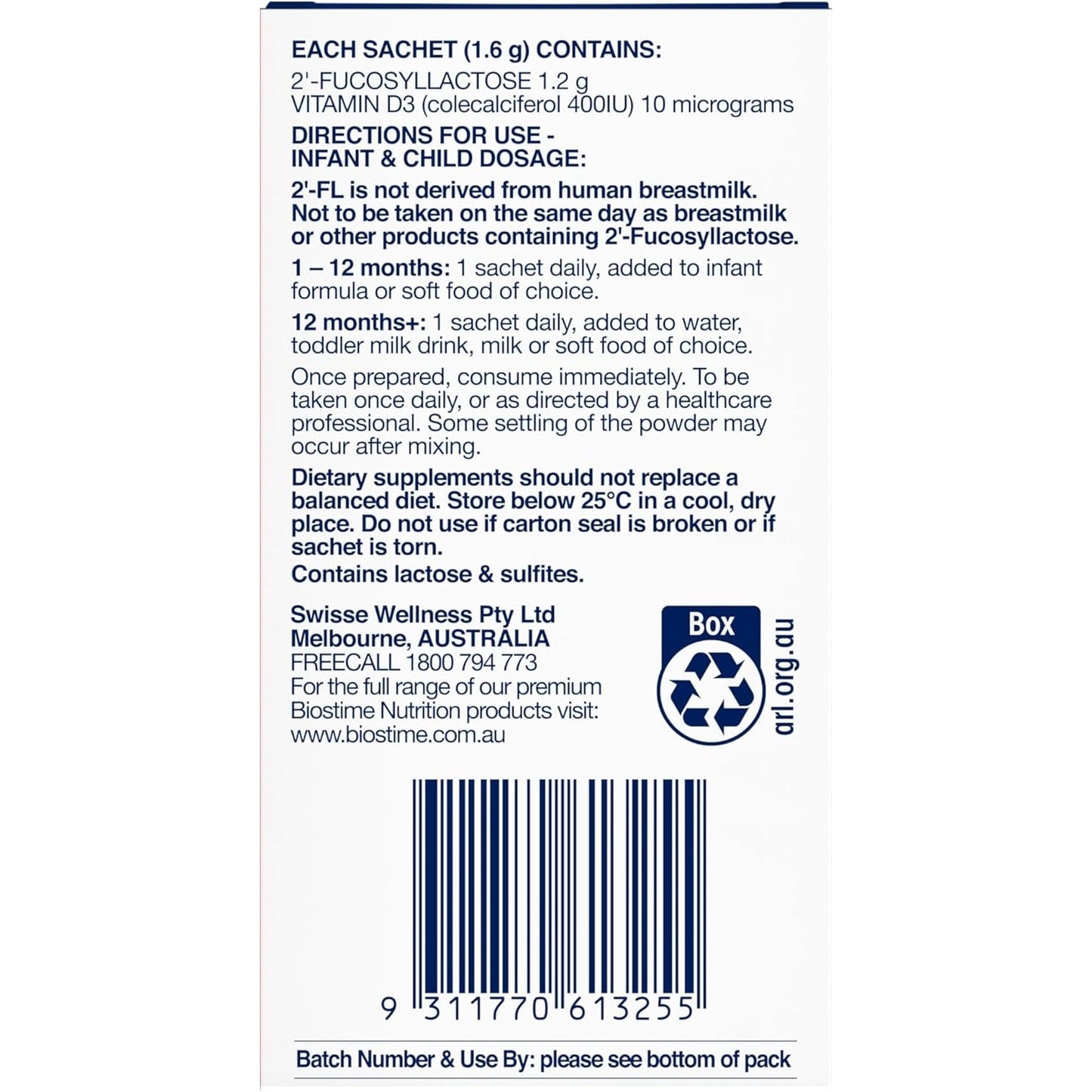 Biostime 2'-FL HMO ProBOOST + Vit D Oral Powder Sachets 1.6g x 28 Pack - Cutprice Online